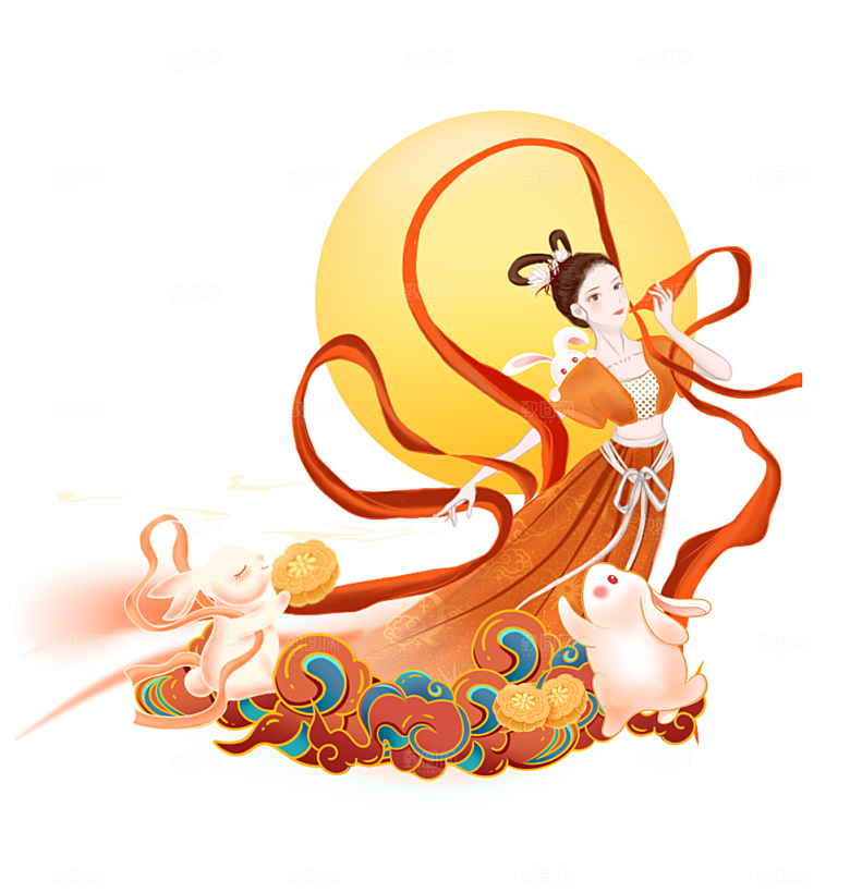 简约大气中秋节嫦娥奔月插画素材