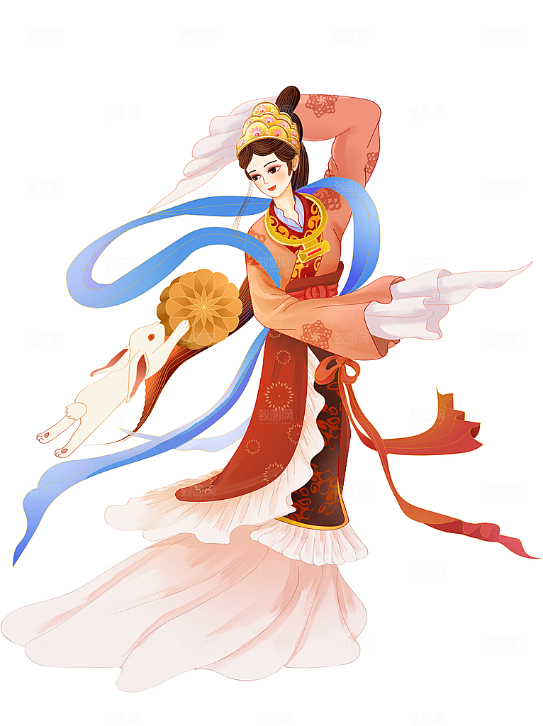 简约大气中秋节嫦娥奔月插画素材