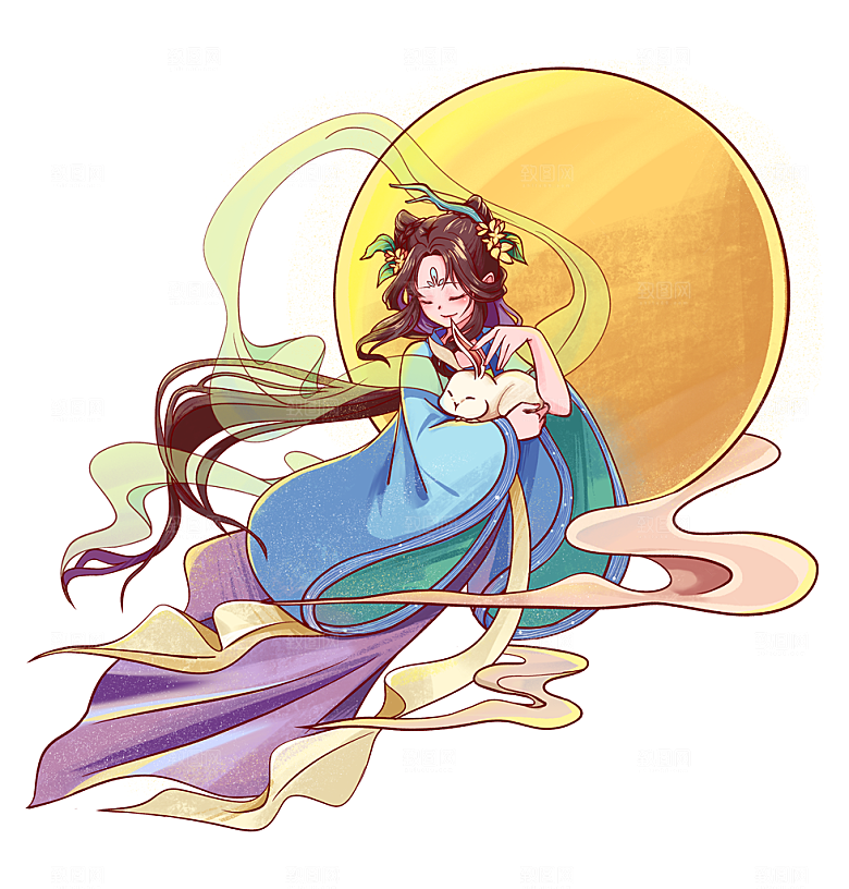 简约大气中秋节嫦娥奔月插画素材