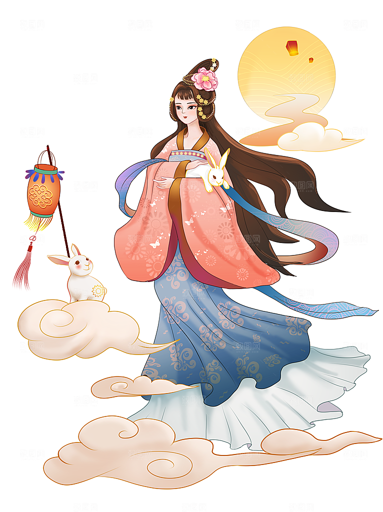 中秋节嫦娥奔月插画元素