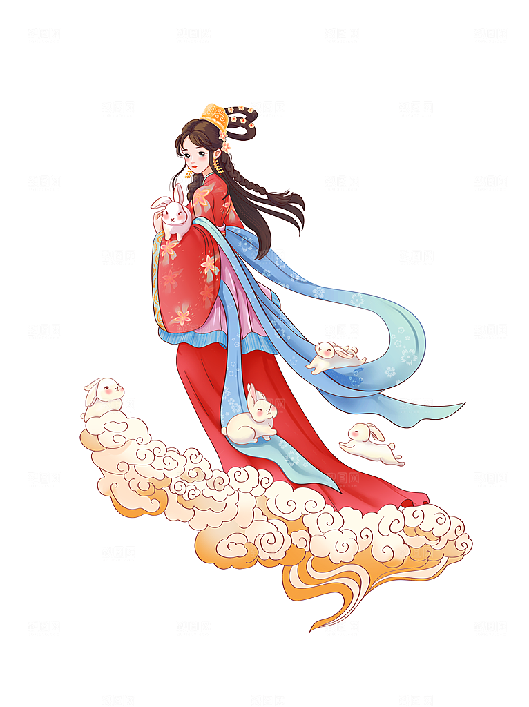 中秋节嫦娥奔月插画元素