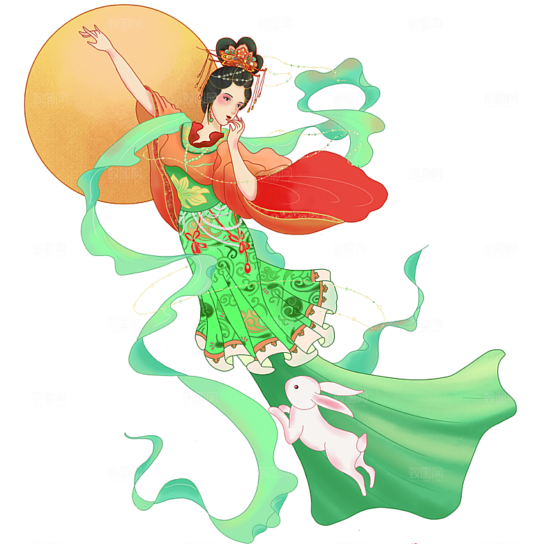 中秋节嫦娥奔月插画元素