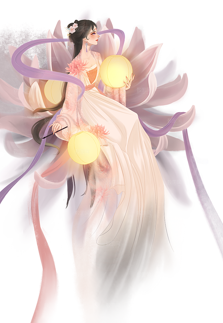 简约大气中秋节嫦娥奔月插画素材