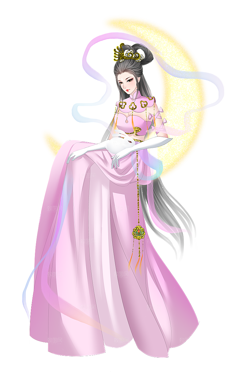 简约大气中秋节嫦娥奔月插画素材
