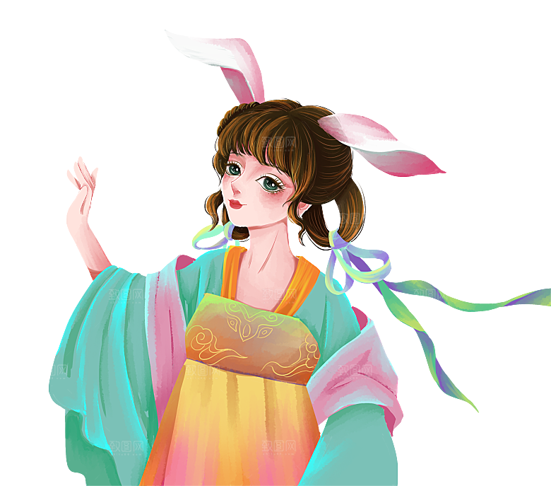 简约大气中秋节嫦娥奔月插画素材