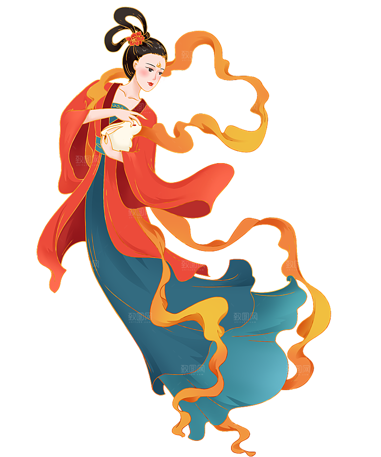 简约大气中秋节嫦娥奔月插画素材