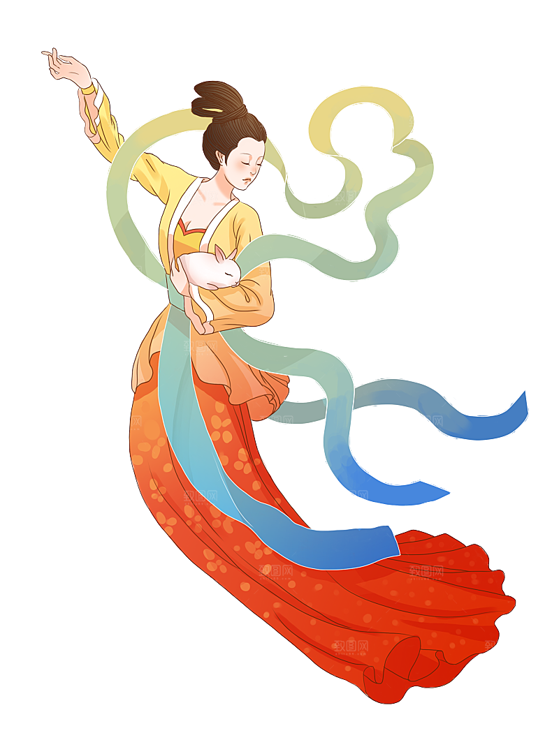 简约大气中秋节嫦娥奔月插画素材