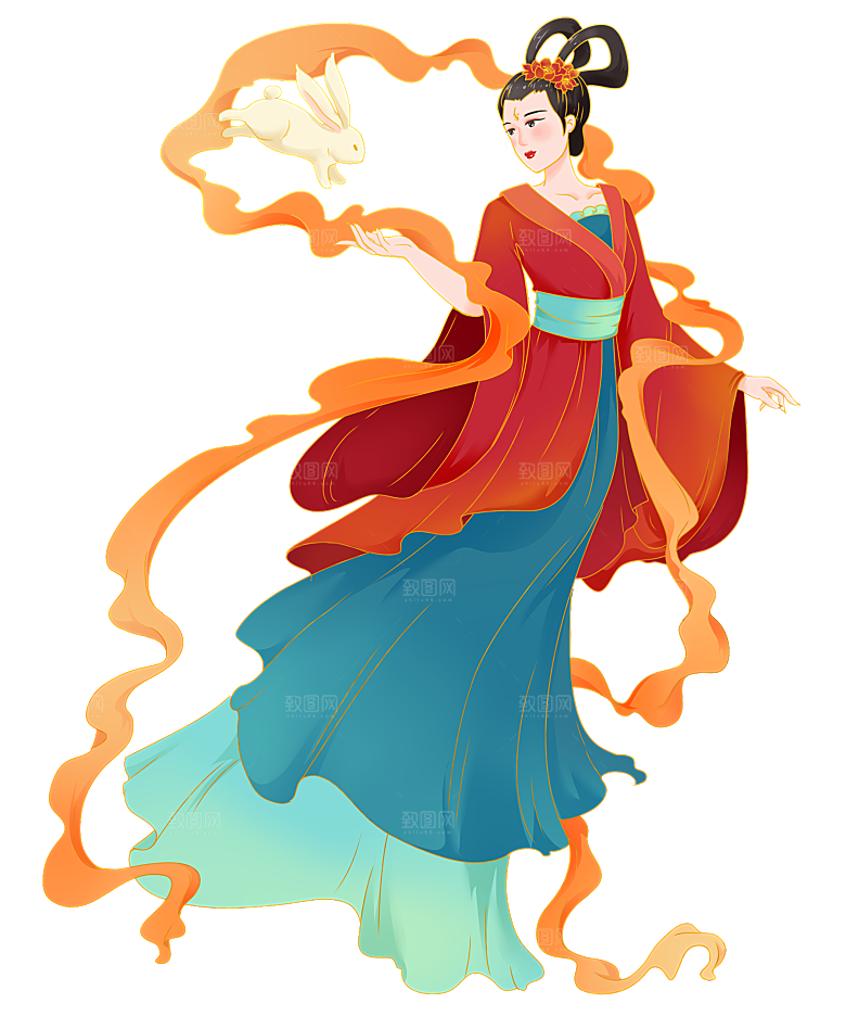 简约大气中秋节嫦娥奔月插画素材