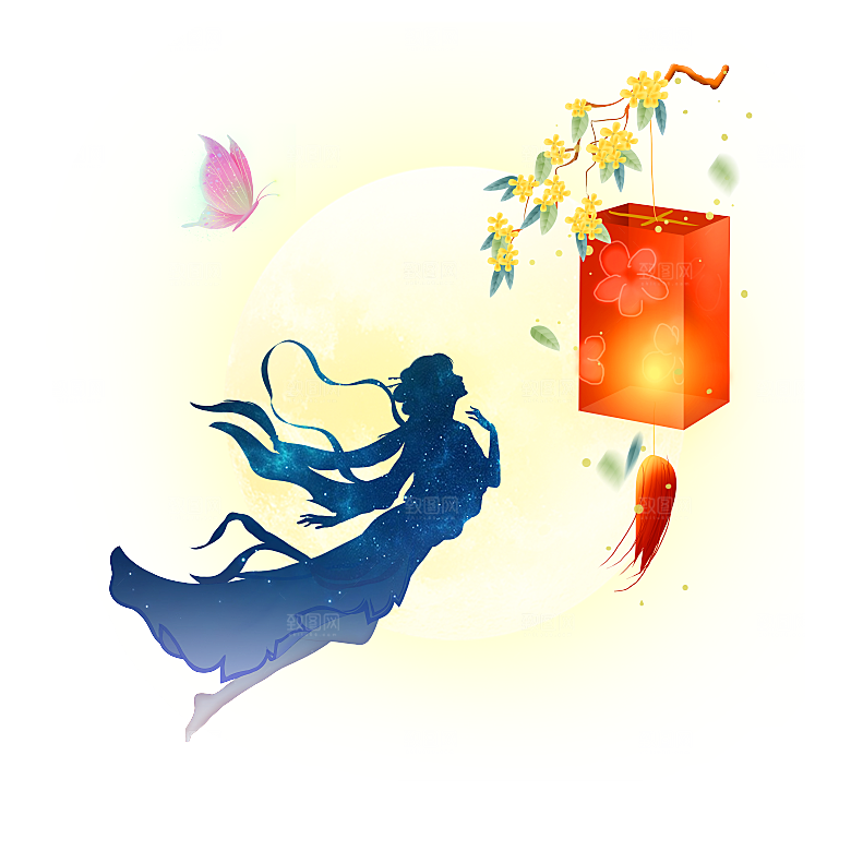 简约大气中秋节嫦娥奔月插画素材