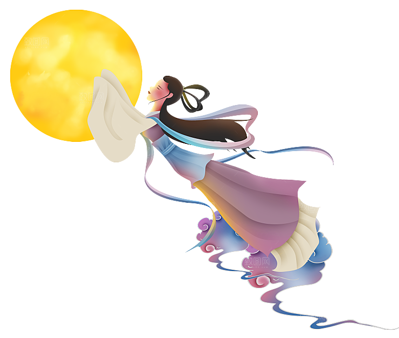 中秋节嫦娥奔月插画元素
