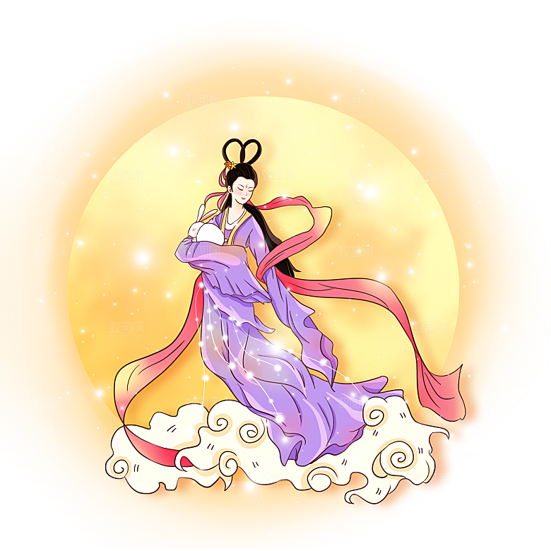 中秋节嫦娥奔月插画元素
