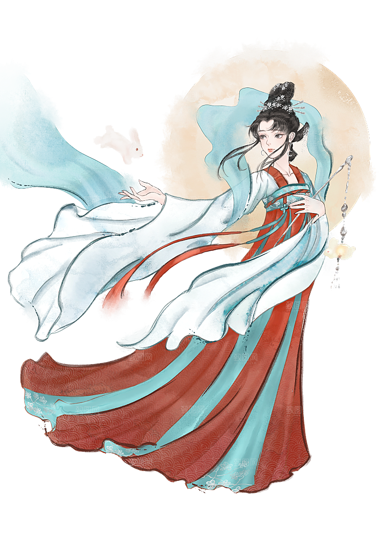 中秋节嫦娥奔月插画元素