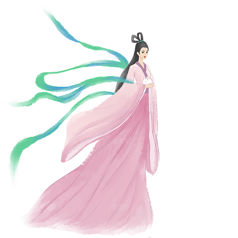 简约大气中秋节嫦娥奔月插画素材