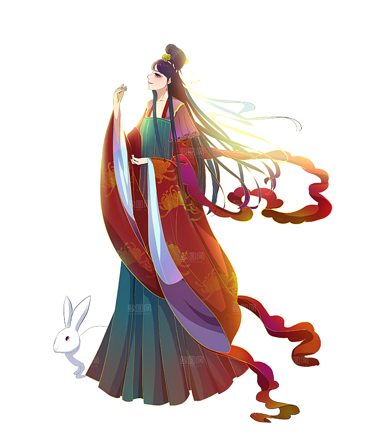 中秋节嫦娥奔月插画元素