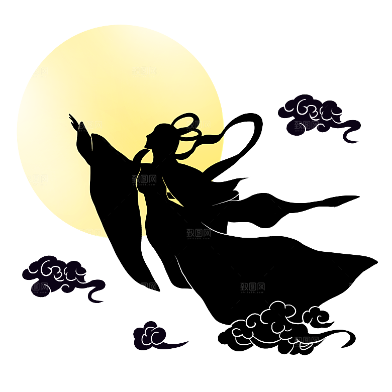 中秋节嫦娥奔月插画元素