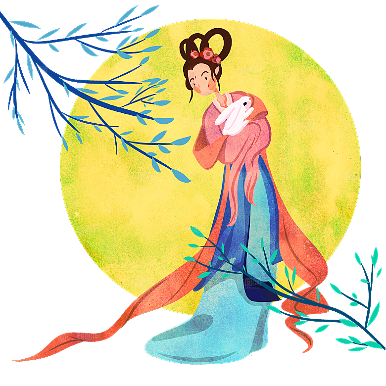 简约大气中秋节嫦娥奔月插画素材