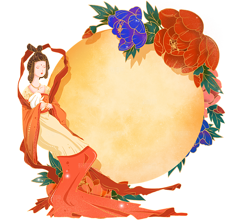 简约大气中秋节嫦娥奔月插画素材