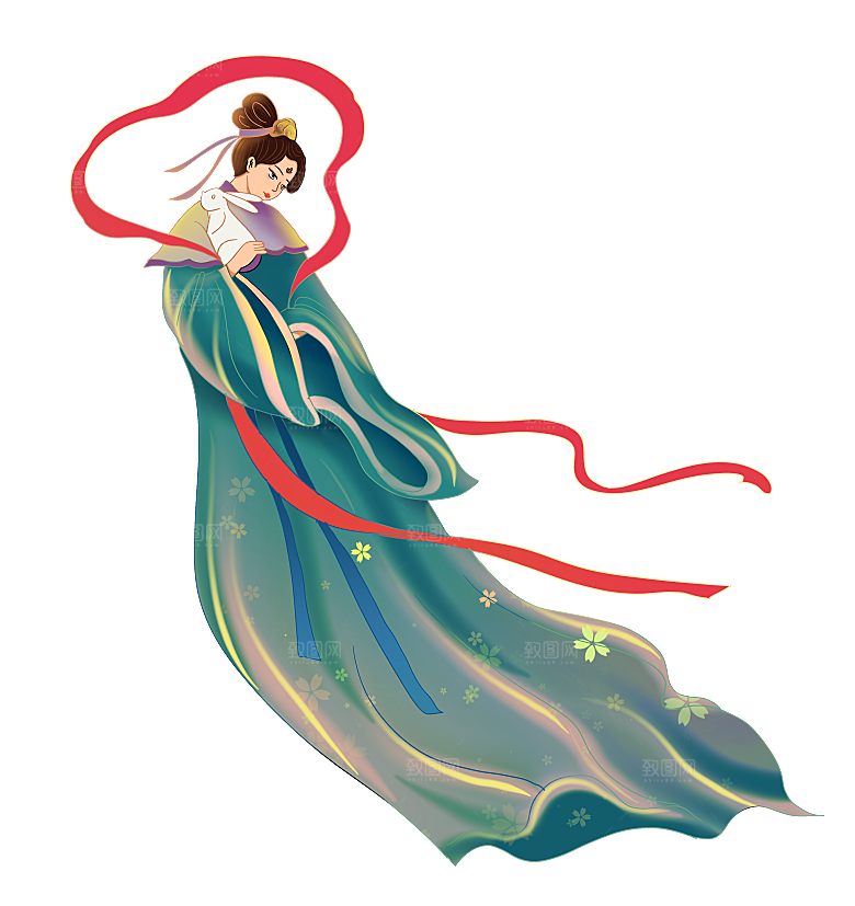 简约大气中秋节嫦娥奔月插画素材