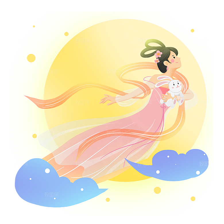 简约大气中秋节嫦娥奔月插画素材