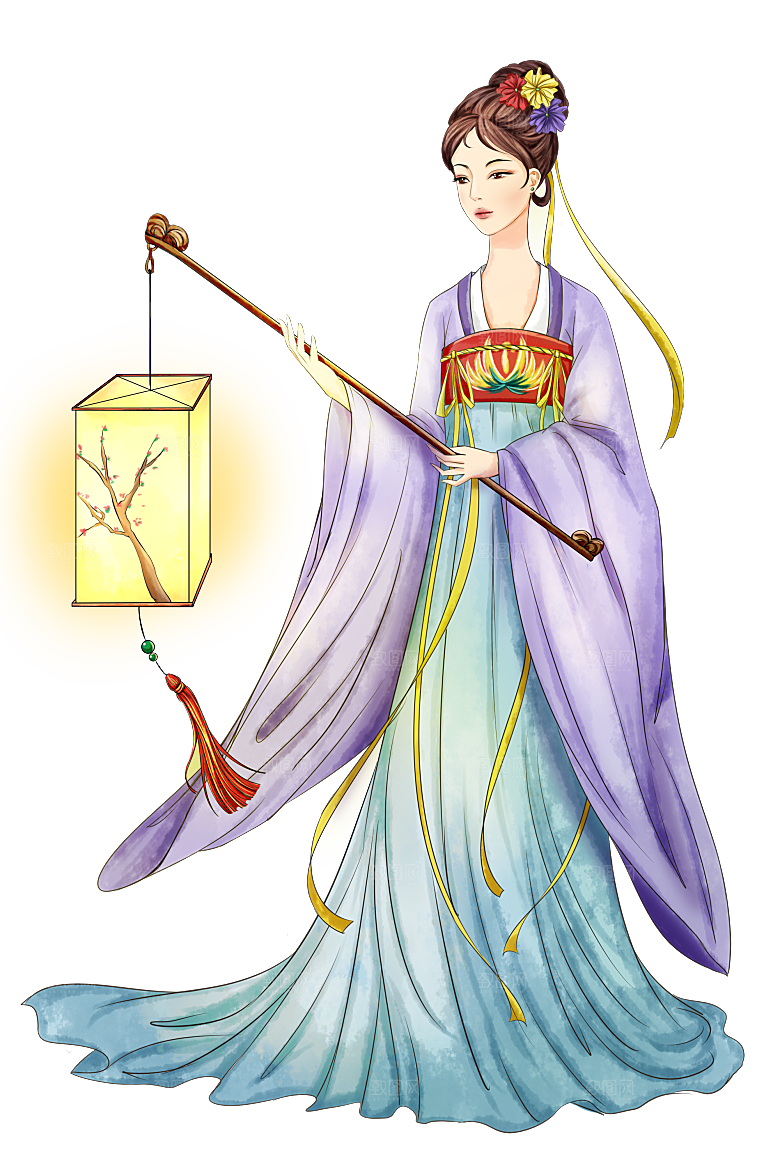 简约大气中秋节嫦娥奔月插画素材