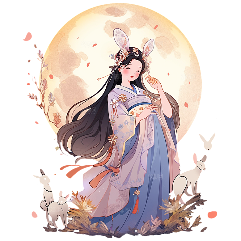 简约大气中秋节嫦娥奔月插画素材