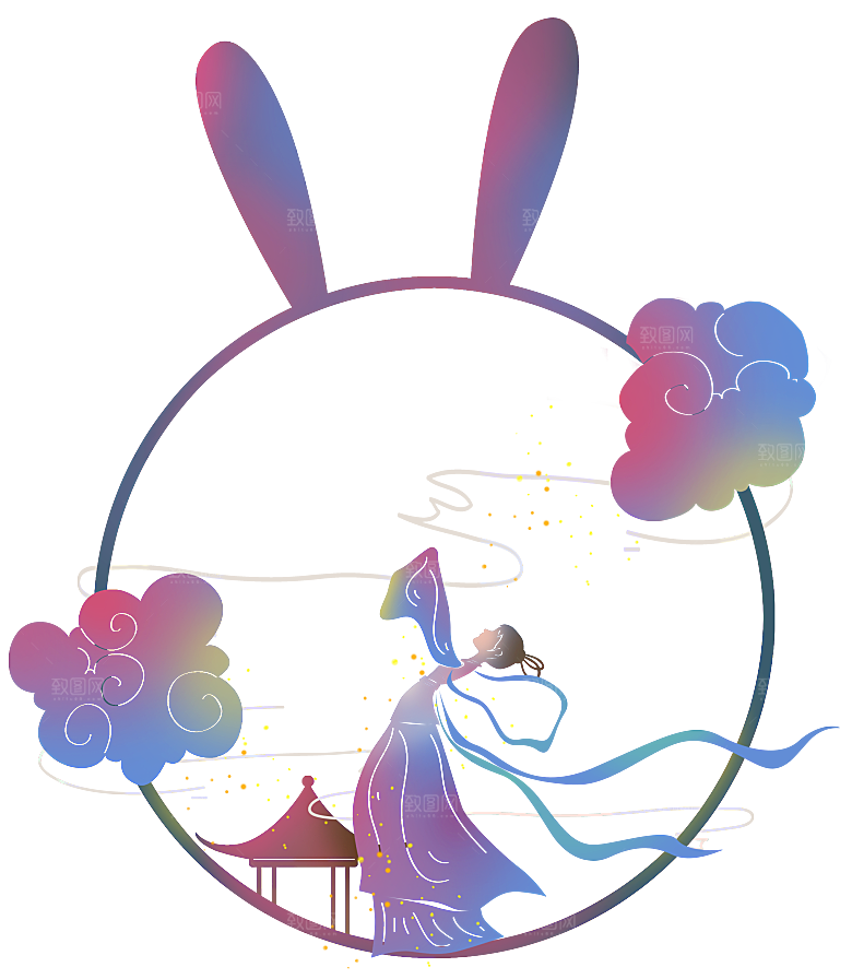 中秋节嫦娥奔月插画元素