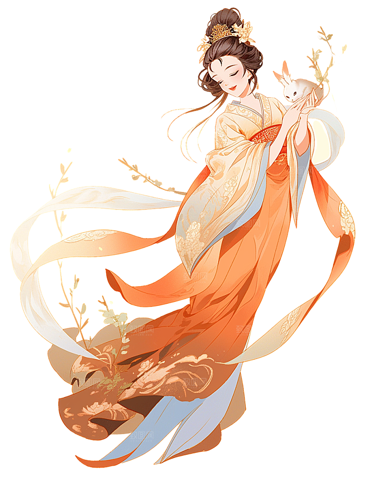 简约大气中秋节嫦娥奔月插画素材