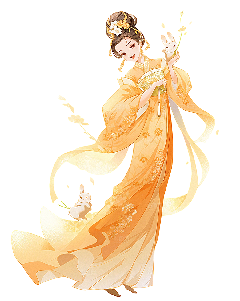 简约大气中秋节嫦娥奔月插画素材