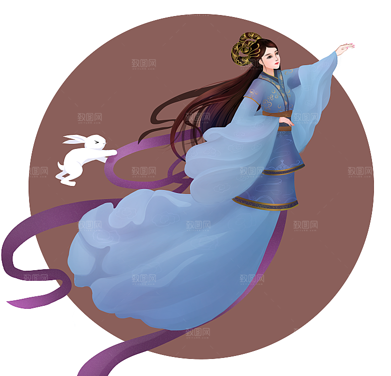 中秋节嫦娥奔月插画元素