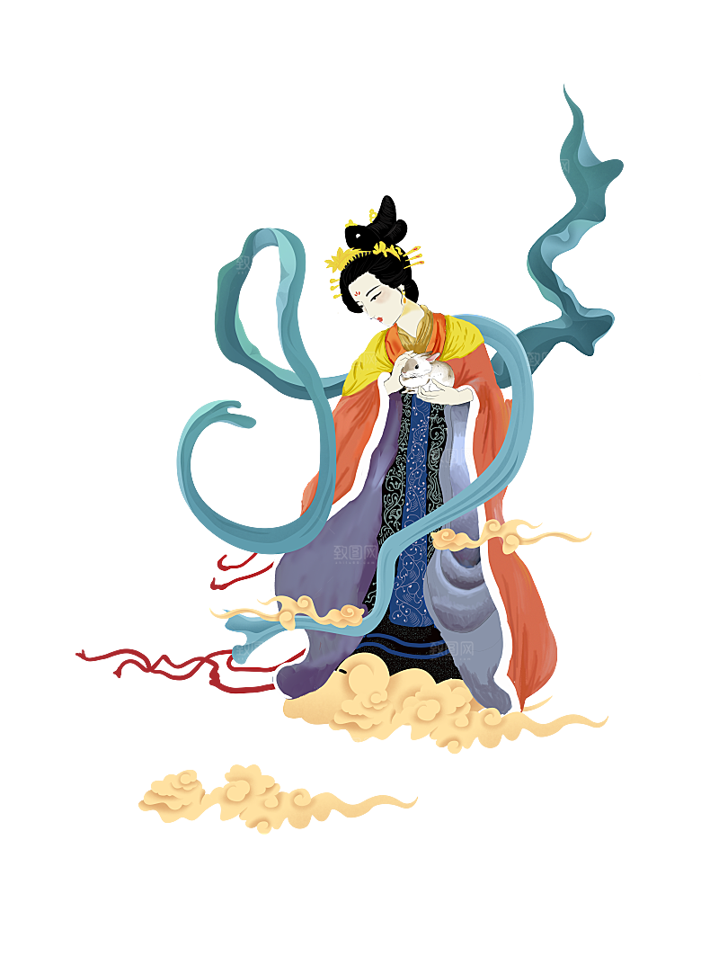 简约大气中秋节嫦娥奔月插画素材
