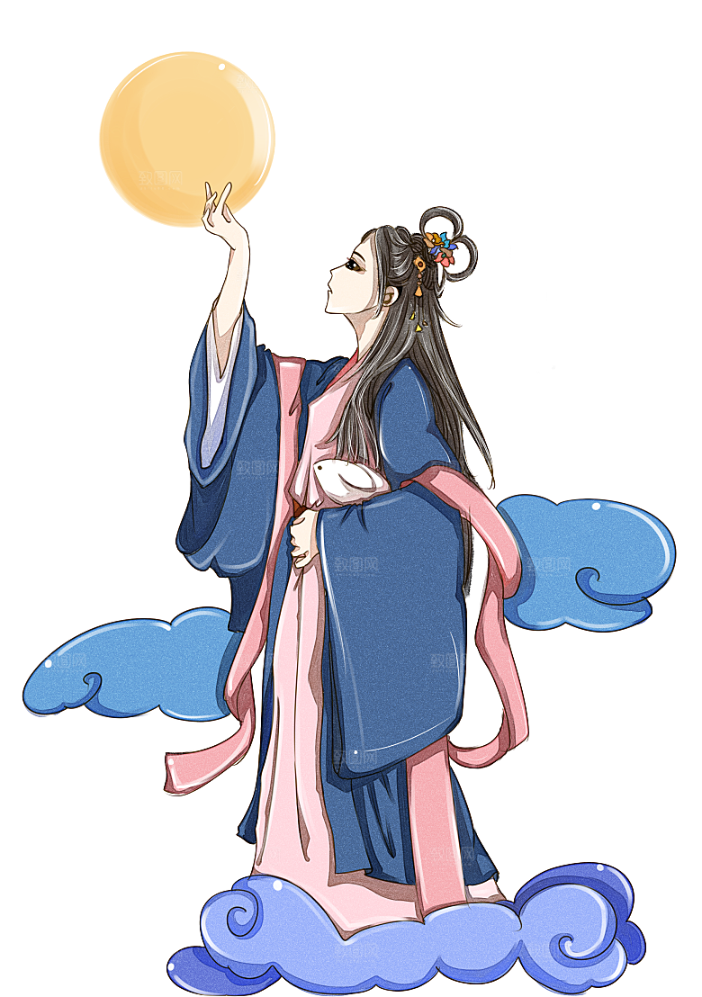 简约大气中秋节嫦娥奔月插画素材