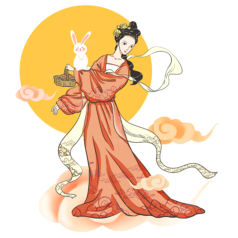 简约大气中秋节嫦娥奔月插画素材