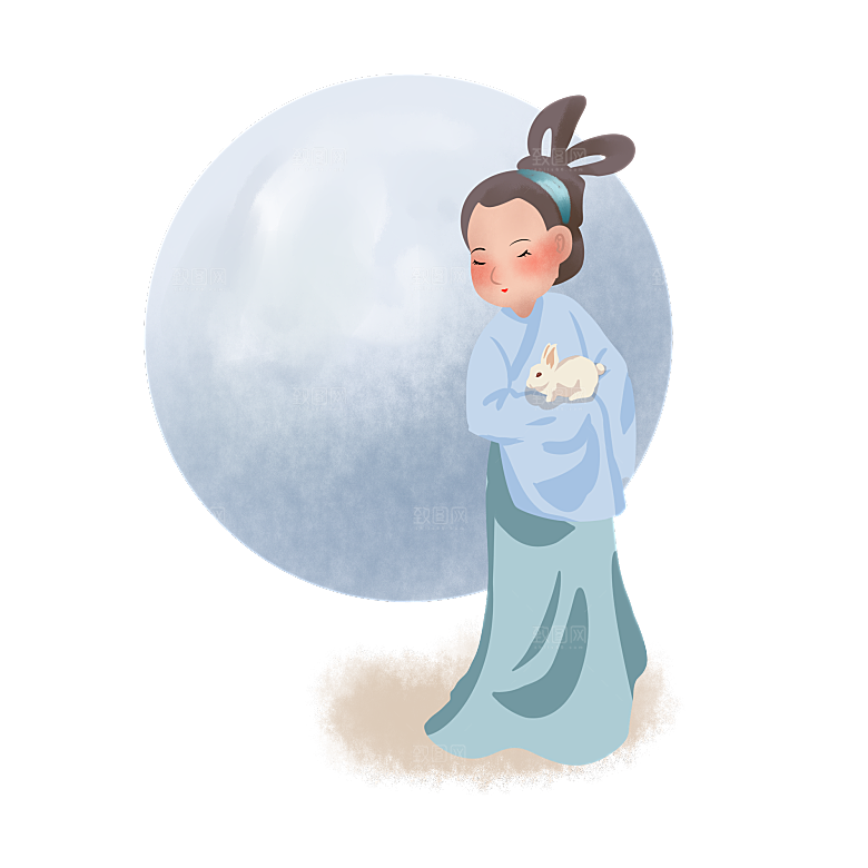 简约大气中秋节嫦娥奔月插画素材