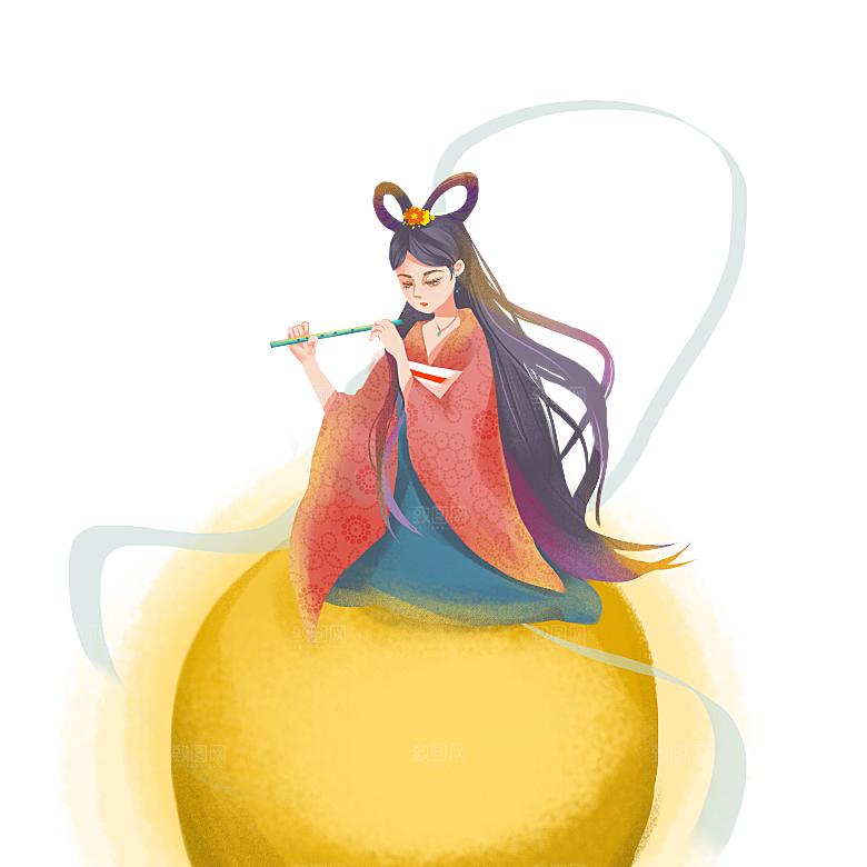 简约大气中秋节嫦娥奔月插画素材