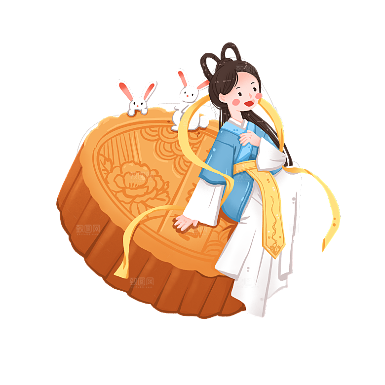 简约大气中秋节嫦娥奔月插画素材