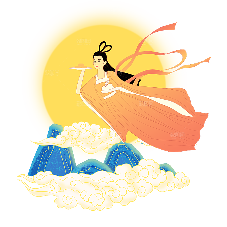 中秋节嫦娥奔月插画元素