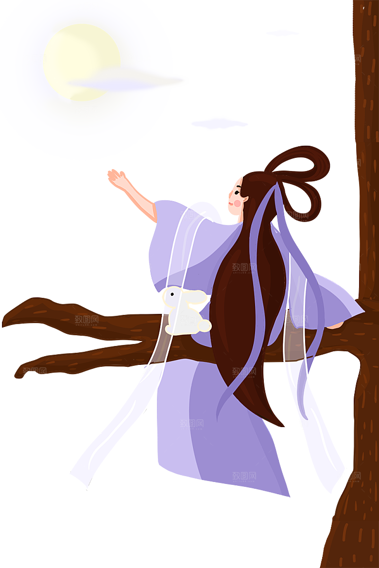 中秋节嫦娥奔月插画元素