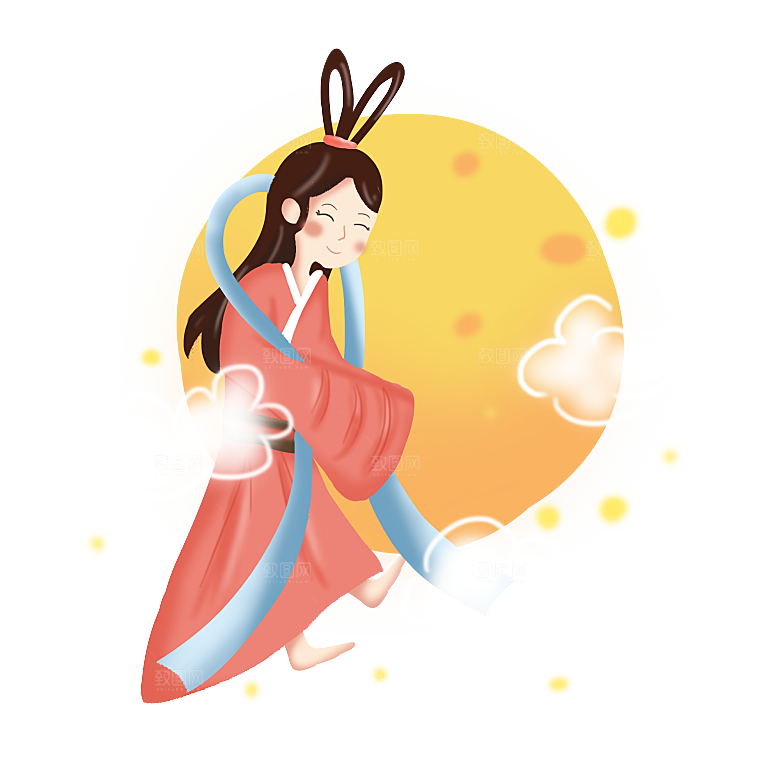 中秋节嫦娥奔月插画元素