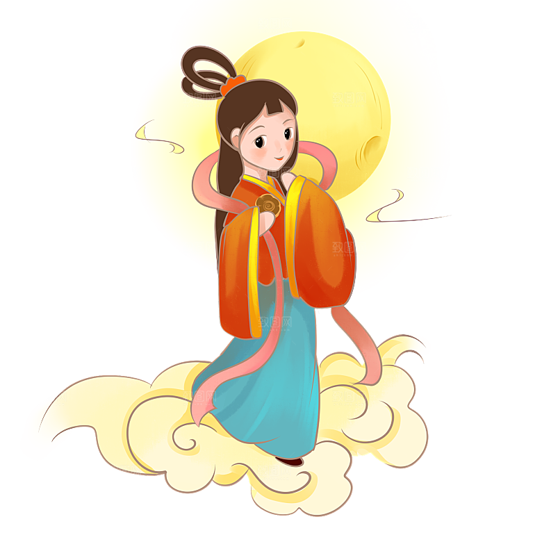 简约大气中秋节嫦娥奔月插画素材