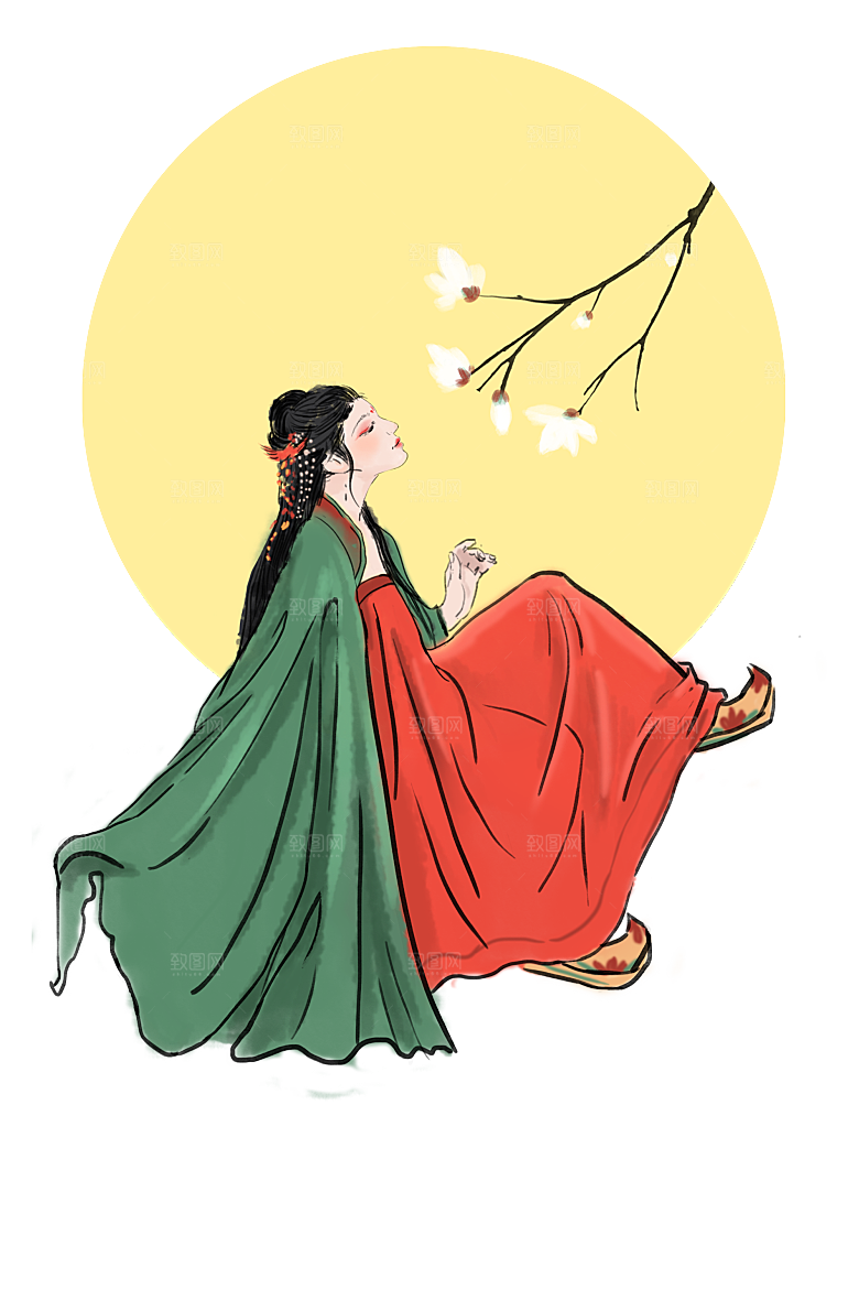简约大气中秋节嫦娥奔月插画素材