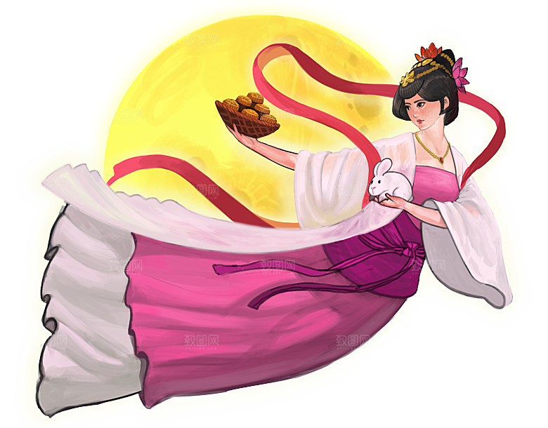 简约大气中秋节嫦娥奔月插画素材