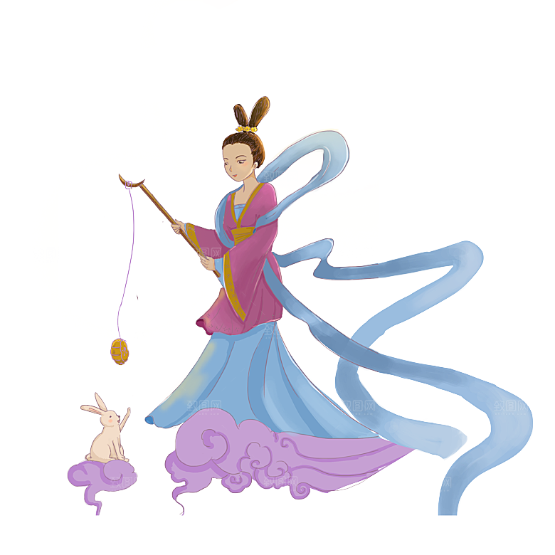 简约大气中秋节嫦娥奔月插画素材