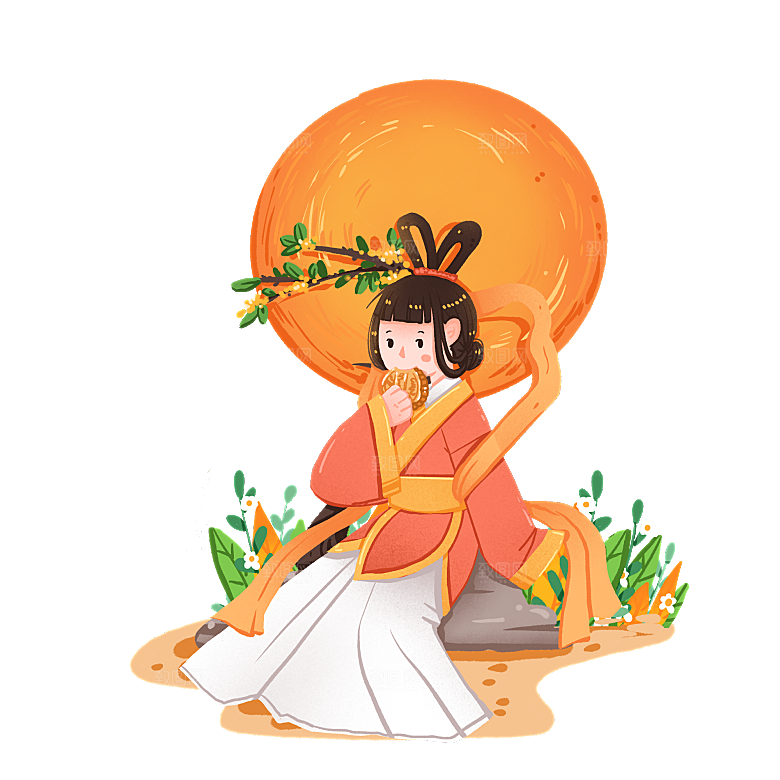 简约大气中秋节嫦娥奔月插画素材
