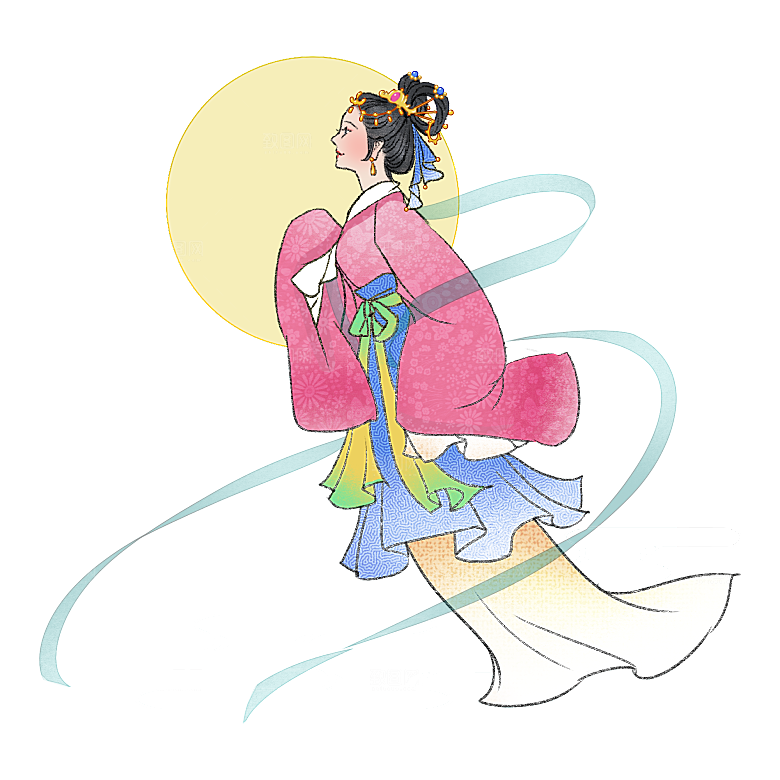 中秋节嫦娥奔月插画元素