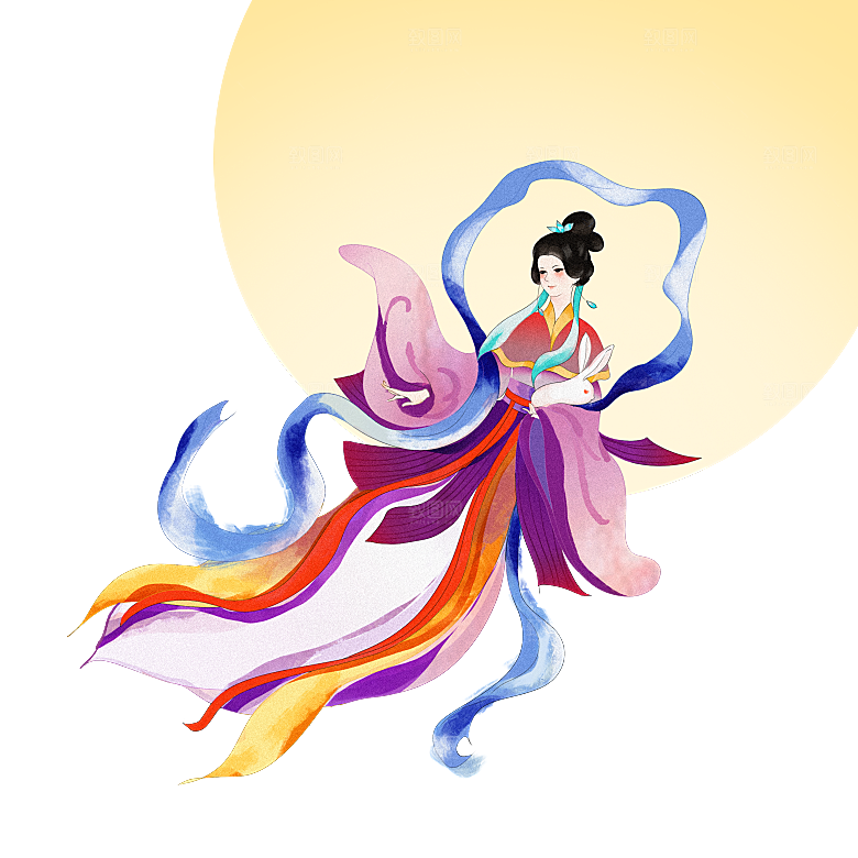 中秋节嫦娥奔月插画元素