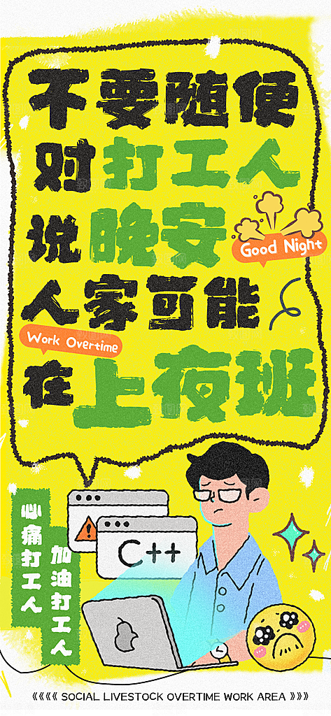 涂抹狂想风网络热梗职场打工人企业宣传海报