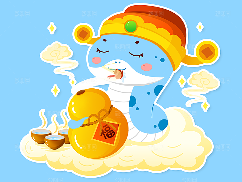 2025蛇年新春新年快乐卡通形象元素插画