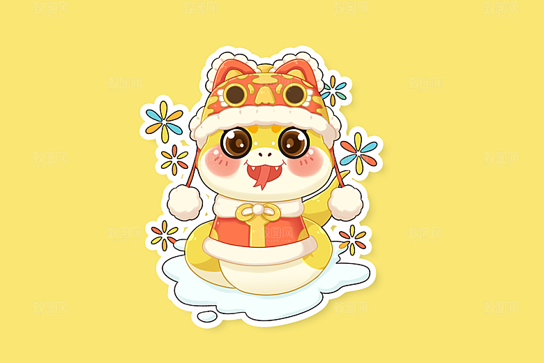 2025蛇年新春新年快乐卡通形象元素插画