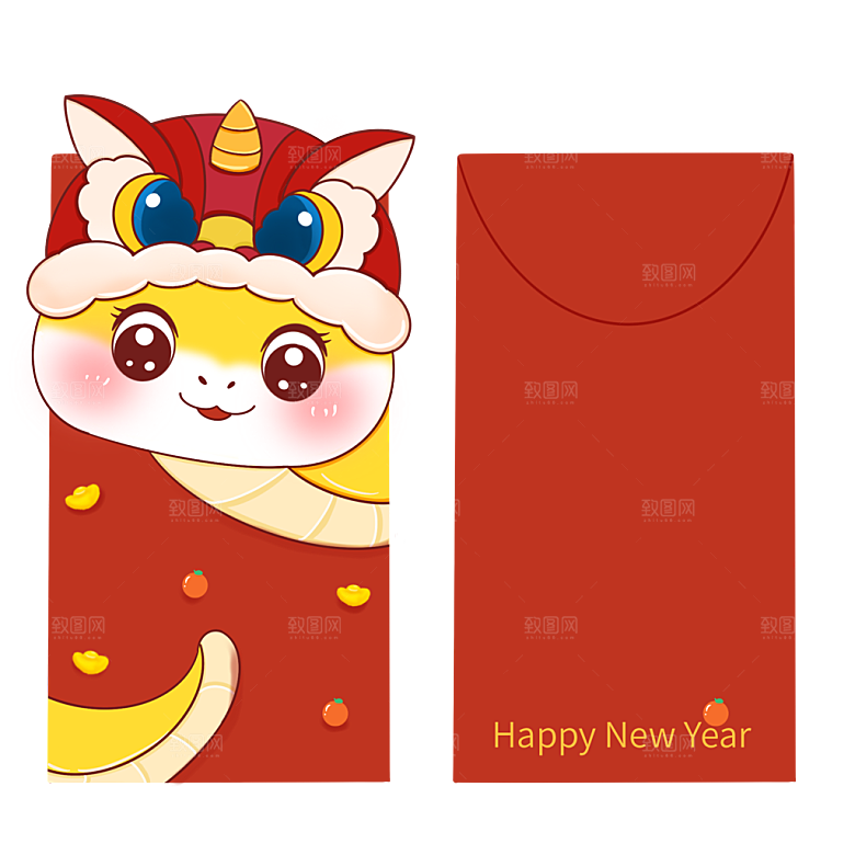 2025蛇年新年快乐红包封面封底设计模板