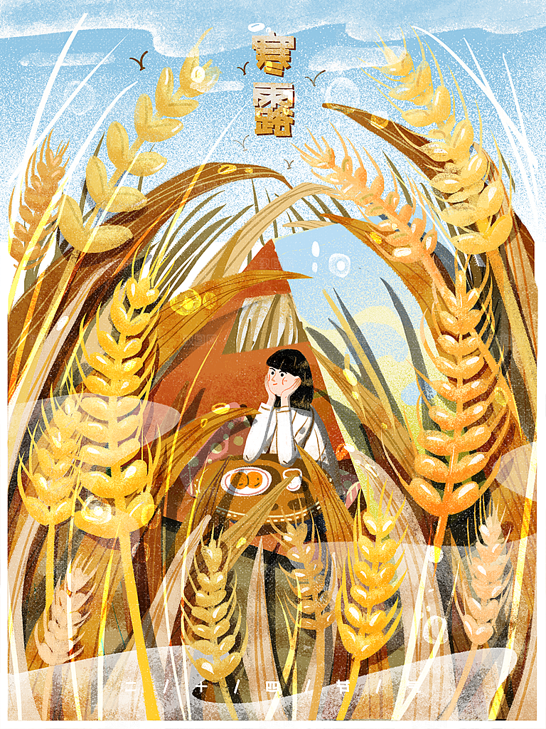 简约大气寒露节气插画海报